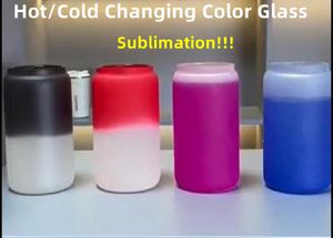 Le verre de sublimation de 16 oz peut changer de couleur avec des couvercles en bambou Gobelet à changement de couleur chaud et froid Gobelet en verre à bière Verres à boire