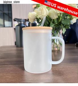 US magazijn 16oz Sublimatie Glazen Pot Koffiemokken Kan Vormige Glazen Bekers Bier Kan Glazen Tumbler Drinkglazen Met Bamboe Deksel En Herbruikbare Stro snel