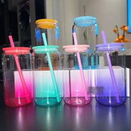 Tobilisation en verre de sublimation 16oz avec des pailles de couvercle en plastique colorées