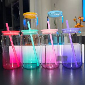 Tobilisation en verre de sublimation 16oz avec des pailles de couvercle en plastique colorées