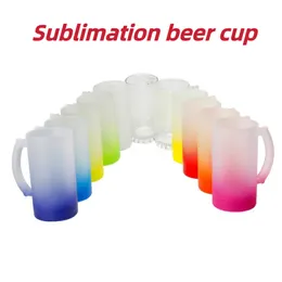Vasos de sublimación de 16 oz Taza con asa Copas de vino con gradiente Impresión de transferencia de calor Copa esmerilada Copa de vidrio transparente