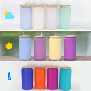 16 oz Sublimation UVCold changement d'eau verre dépoli droit bricolage multicolore verres à vin transfert de chaleur gobelets à vin tasses à bière 4 tasses de couleur A12