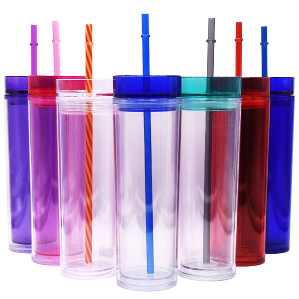 16 oz tasses à eau Double paroi 500 ml gobelet café boire en plastique gobelet avec couvercle pailles 24 oz droite paille tasse clair