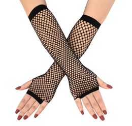 16 paires de gants en résille noirs élégants, mi-longs, sans doigts, pour filles, danse, gothique, Punk, fête, bal, 6790846