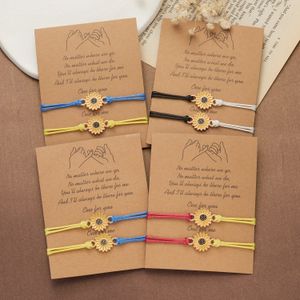 16 pulseras tejidas ajustables con margaritas y girasoles para mujer, joyería Vintage, pulsera de amistad de la suerte para parejas