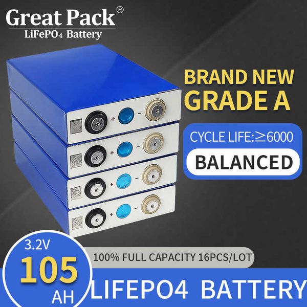 16pcs 3.2V 105AH 100% Full Capace Rechargeable Battery Cell LifePO4 Deep Cycle Brand New Grade A Lithum Ion Power Bank