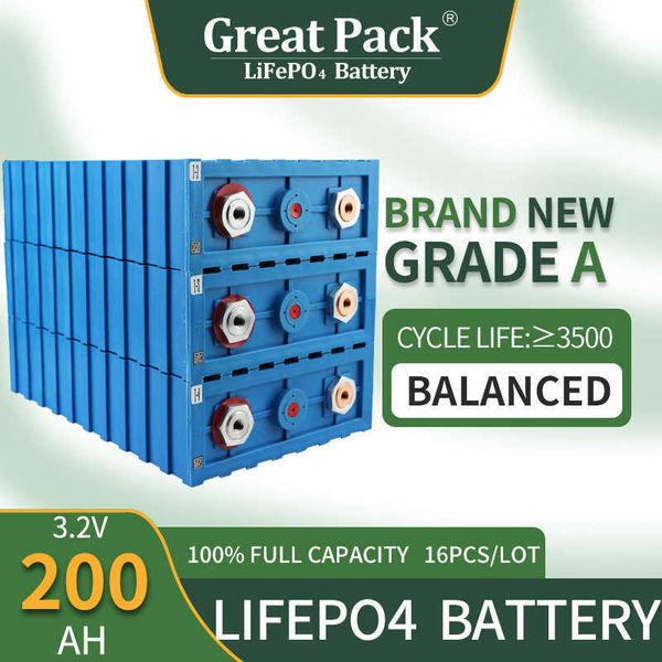 16 pièces 3.2V 200AhNew Grade A cellule de batterie Rechargeable LiFePO4 Cycle profond stockage d'énergie domestique Lithium Ion Phosphate