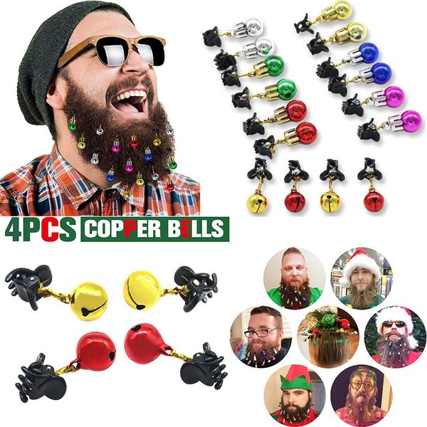 16 adornos para barba, 4 cascabeles que suenan y 12 colores de adornos navideños. ¡Gran idea para un regalo! (4 campanas+12 adornos)
