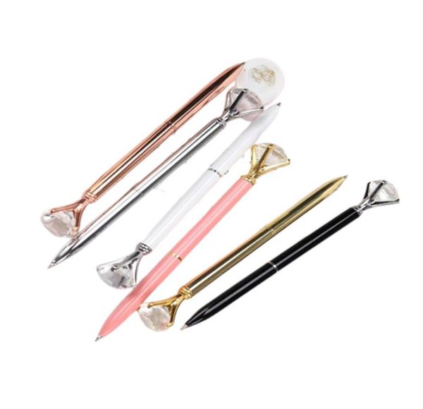 16pcs Big Diamond Crystal Pen Gem Ballpoint Point Pin Anneau Mariage Boule de bague en métal Roule Black Rose Gol Silver Pink9026179