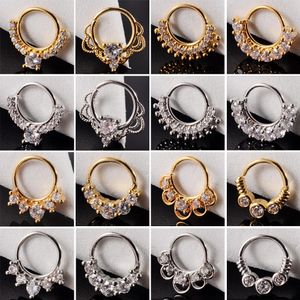 16 UNIDS Cz Nariz Aro Nariz Anillo Flexible Circón Cartílago Tragus Daith Pendientes Septum Clicker Helix Conch Rook Piercing Joyería 240130