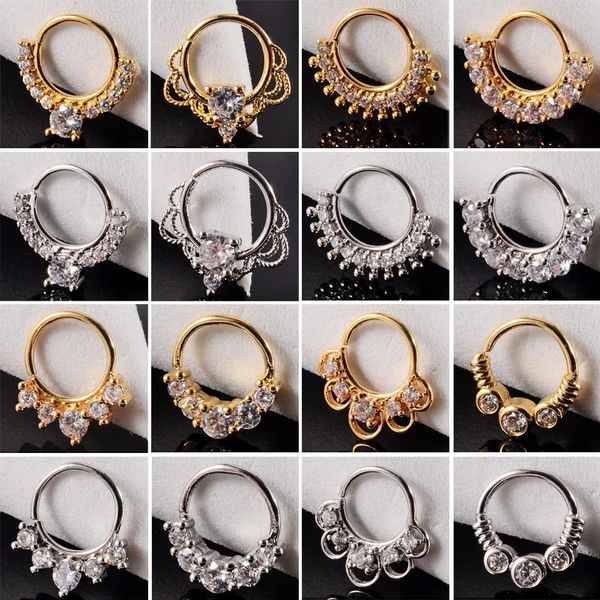 16pcs Cz Hoop Nariz Nastril Anillo flexible Cartílago de circón Tragus Pendientes Daith Septe Clicker Helix Helix Rook Piercing Jewely 240415