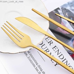 16pcs or mat couverts ensemble couteau fourchette cuillères ensemble de vaisselle en acier inoxydable vaisselle occidentale couverts cuisine argenterie ensemble Q230829