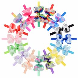 16 stks / partij 4.3 '' Kleurrijke regenboog haarbanden Grosgrain Ribbon Bow Hoofdband Print Nieuwe Design Boutique Haaraccessoires voor Baby Meisjes