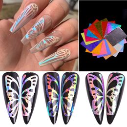 16pcs / lot Autocollant coloré de nail art 3D Butterfly Flame Flame Leaf Holographic Nails Autocollants décalants DIY DIY DÉCORATIONS 1019830