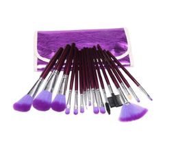 16 stks make-up borstel set paars borstel make-up set oogschaduw vinger eyeliner lip penseel tool bevat cosmetische tas