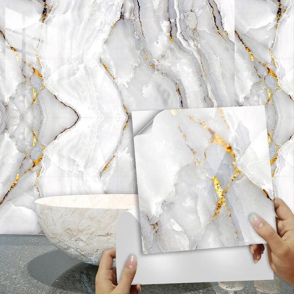 16 pièces autocollants de carreaux de marbre-transformez votre maison avec des décorations d'art mural-autocollant mural étanche pour sol de cuisine salle de bain 240315