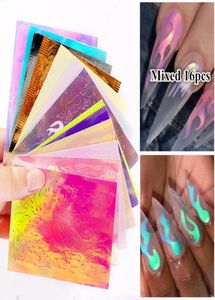 16 stks per verpakking Fire Flame Nail s Stickers 3D Holografische Glitter Vlammen Nagels Art Folie Transfer2971126