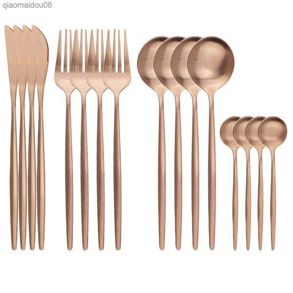 16pcs ensemble de couverts en or rose couteau fourchette cuillères à café ensemble de vaisselle en acier inoxydable ensemble de vaisselle cuisine occidentale ensemble d'argenterie L230704