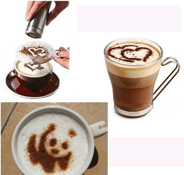 16 pièces/ensemble café Latte Art pochoirs outil bricolage décoration gâteau Cappuccino mousse Strew Pad Duster Spray impression moule café santé beauté outils