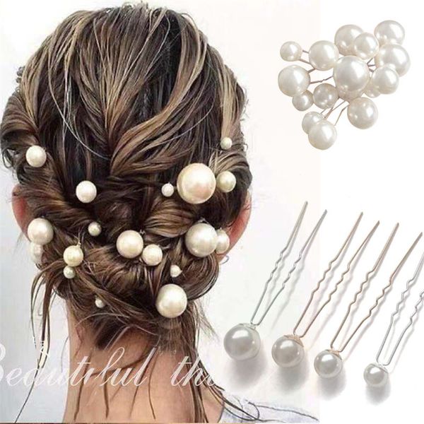 16 unids/set horquilla en forma de U horquilla de pelo de perla de Metal con perla blanca accesorios para el cabello hermosos para boda para mujer 2451