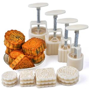 16 stks Vierkante Ronde Bloem Mooncake Mold Press Druk Fondant Moon Cakevorm Cookie Cutter Gebak Bakken Cake Decorating Tools T200703