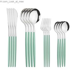 16pcs ensemble en acier inoxydable couverts vaisselle couverts menthe vert couteaux fourchette dessert cuillère maison argenterie cuisine vaisselle ensemble Q230828