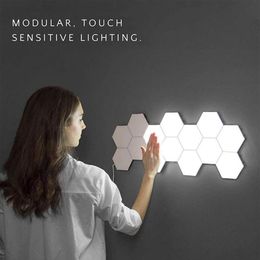  16 piezas toque lámpara de pared sensible sensible hexagonal led modular led nocturno hexágons decoración creativa para hogar267e
