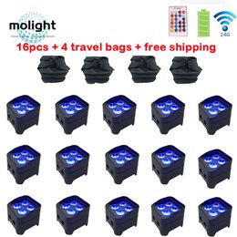 16pcs Wireless DJ Up Lighting Par Can Lights 4x18W RGBWA UV 6in1 LED -batterij Uplight voor bruiloften Party