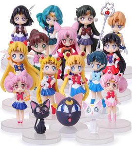 16pcslot Anime Sailor Moon Figuras Q Versión Tsukino Usagi Sailor Mars Mercury Júpiter Venus Saturno PVC Figura Toys7906080