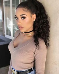 16Quot Kinky Curly Ponytail Extension Real Human Hair Drawtring Pony Tail Beate 120G Natural 1B 1PC3265172