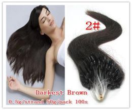 16quot24quot 500s 05g s 2 brun foncé LoopMicro Ring Hair Extension100 Remy brésilien Extensions de cheveux humains dhl shp1396574