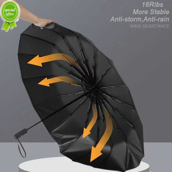 16 côtes/12 côtes parapluies grand parapluie fort entièrement automatique pliant pluie hommes femmes luxe affaires mâle parapluie coupe-vent