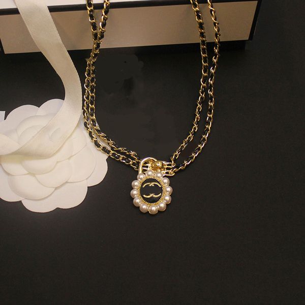 16STYLE Designer Letter Pendants Colliers Gold Plated Leather Chain Perle Pull Collier Fomen Women Wedding Party High Quality Jewelry