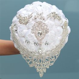 16 styles nouveau mariage blanc mariée tenant des fleurs bouquet artificiel ruban strass perle bouquet décoration