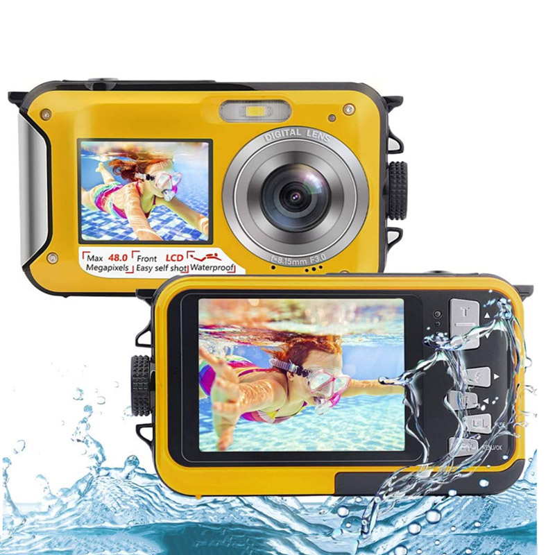 16x Underwater Cameras 2.7k 48MP Vattentät digitalkamera 10ft HD Video Selfie Dual Screen