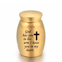 16x25mm gegraveerd God heeft je in zijn armen met Cross Keepsake Urns - Ashes Funeral Small Cremation Urn Mini Geen vervorming Memorials Urns