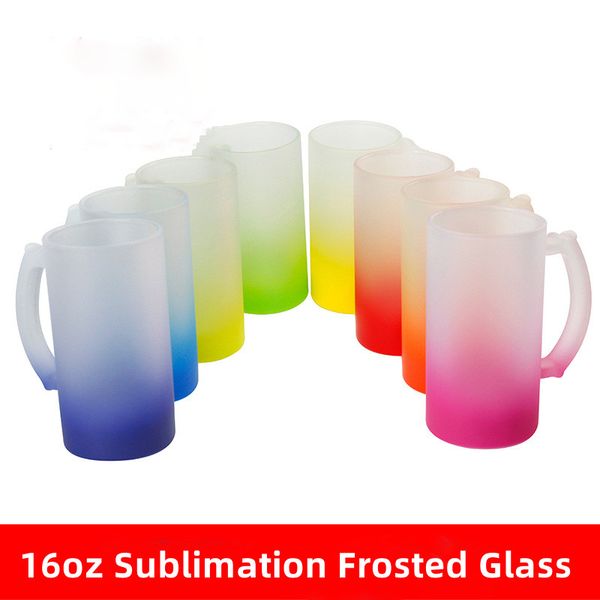 16zoz Sublimation Milchglas Blanko Glas Bierkrüge mit Griff Farbverlauf Biergläser für Gefrierschrank Bierbecher Trinkgläser für Bargetränke