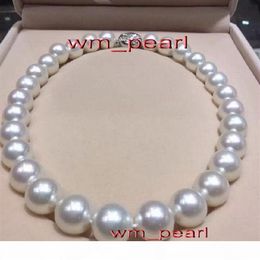 17 13-15mm REAL Collier de perles blanches rondes de la mer du Sud naturelle 14K299Y