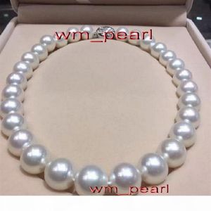 17 13-15mm REAL Collier de perles blanches rondes de la mer du Sud naturelle 14K309M