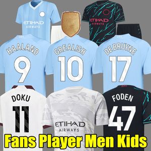 Camiseta de fútbol amsterdam Man Manchester 22 23 City Fans Player version HAALAND GREALISH STERLING FERRAN DE BRUYNE FODEN BERNARDO 2022 2023 hombres + kit niños  uniformes