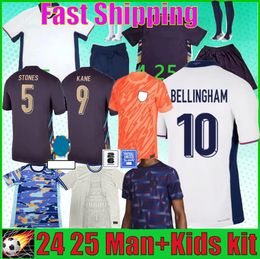 24 25 Engeland Bellingham voetballen Jerseys Rashford Kane 2024 2025 Nationaal team voetbalkhirt Home Wit weg paarse mannen Kid Kit Women Saka Rice Foden