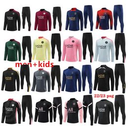 Paris Tracksuit 2024 2025 Mbappe Kids and Men 21 22 23 24 25 PSGE Trainingspak lange mouw voetbalvoetbal Jersey kit uniform chandal volwassen jongens fanspelers versie