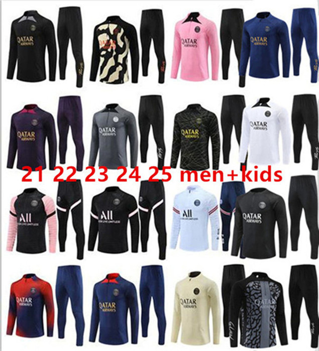 Paris Tracksuit 2024 2025 Mbappe Kids and Men 21 22 23 24 25 25 PSGES Suit Long Sleeve Football Soccer Jersey Kit Usifor