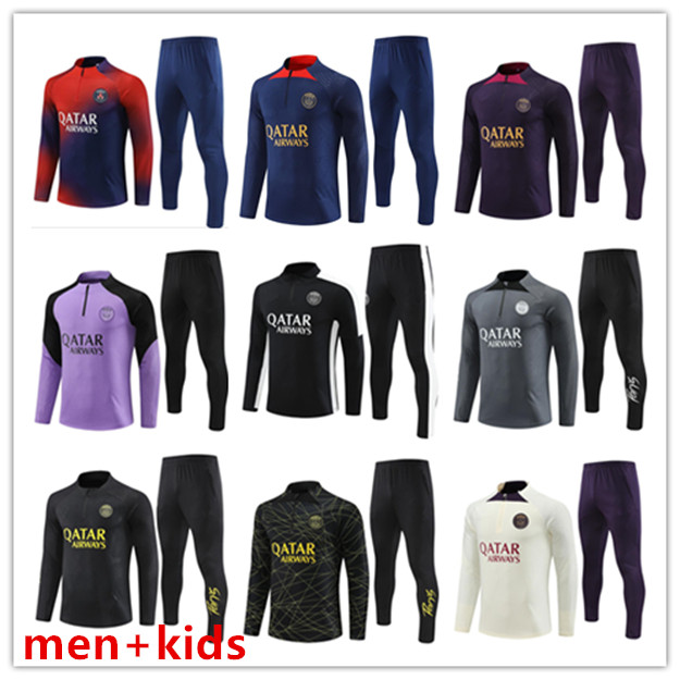 Paris Tracksuit 2023 2024 Mbappe Kids and Men 22 23 24 PSGS Suit Suit Long Sleeve Football Soccer Jersey Kit Uniform Chandal Adulal Boys Player نسخة