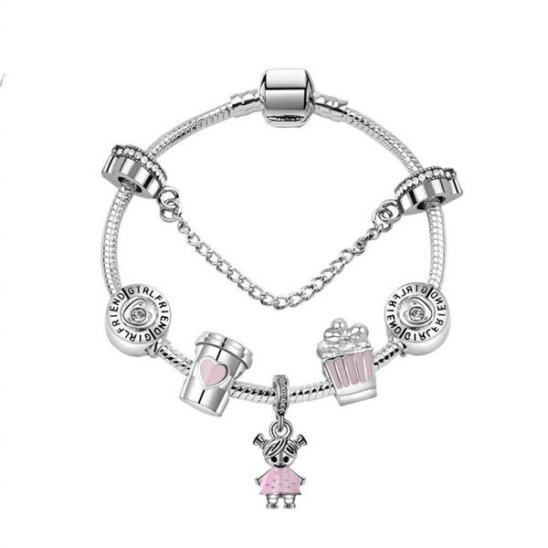 17-21CM Charm Beads Bracelets sweet cute girl Pendant 925 Silver Bracelet DIY Jewelry as a gift325j