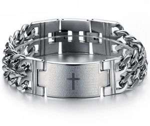 Klassieke Cross Rvs Link Chain Armbanden voor Mannen Spanje Bijbel Vers Lord's Prayer Zwart Goud Wit Titanium Sieraden Groothandel