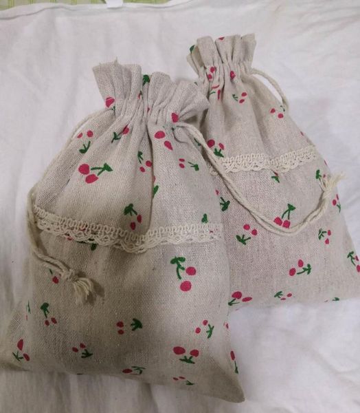 17*23cm lin dentelle sacs à cordon impression cadeau coton paquet sacs cadeau en gros pochette sac toile de jute sacs en tissu