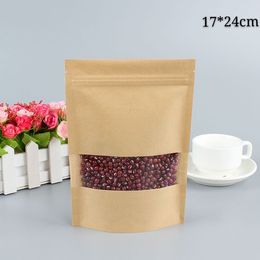 17 * 24 cm Transparent Venster Bruin Zip Lock Packing Dry Food Bags Standing Package Chocolate Paper Rits Seal Tassen