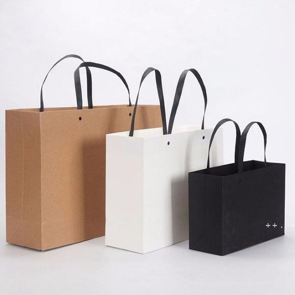 17 * 25 * 9cm Bolsa de regalo de negocios Negro Bolsa de papel kraft blanco con mango para zapatos de ropa Compras RRF11793