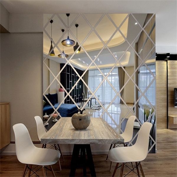 17 32 58 pièces 3D miroir autocollant mural bricolage diamants Triangles acrylique autocollants salon décoration de la maison adesivo de parede 220607